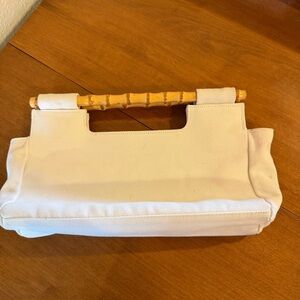 Lilibridge White Canvas Bag with Bamboo Handles - outside needs cleaning